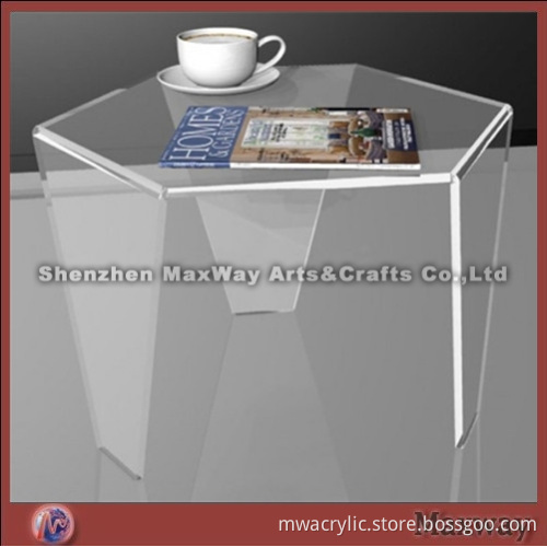 Hexagonal 3-legged hot bending clear acrylic furniture tea table